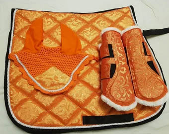 Beautiful Matchy Saddle Pad Numnah, Fly Veil and Brushing Boots Luxury handmade